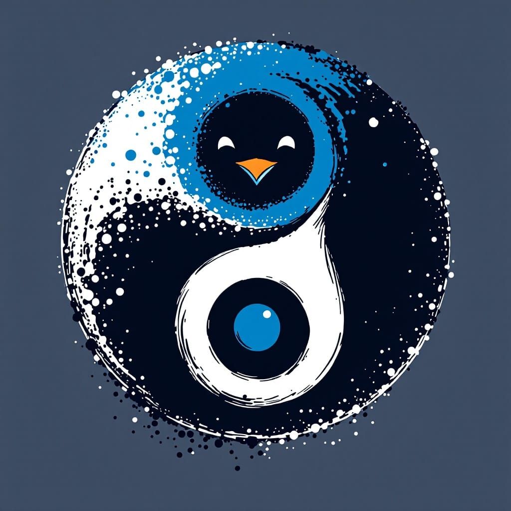 Penguin Logo Inspired by Yin Yang in Vector Art