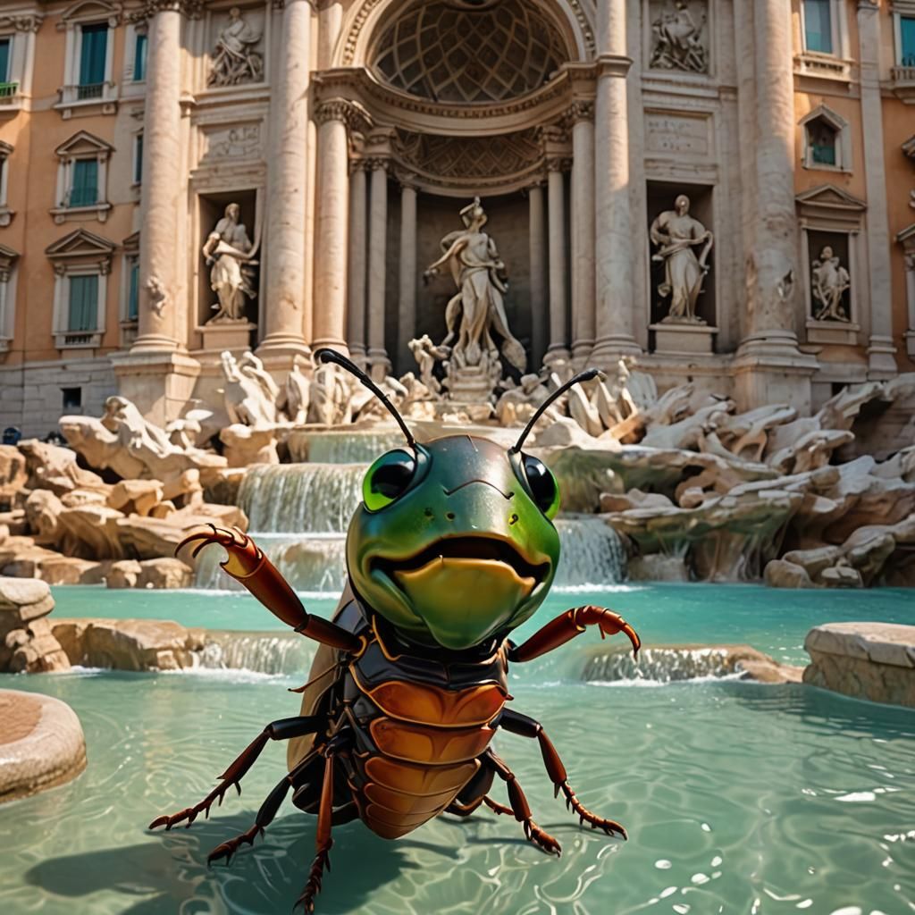 Cute Cockroach Selfie at Trevi Fountain