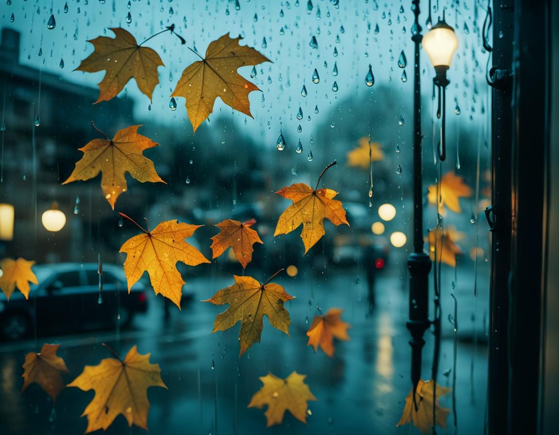 Rainy Window Film Still with Golden Hour Lighting