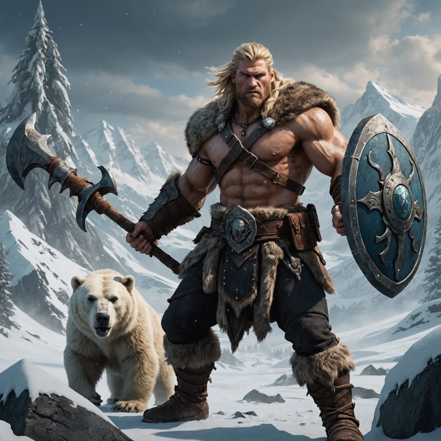 Polar Bear Barbarian with Greataxe