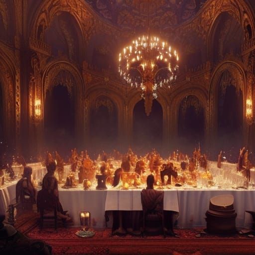 Opulent Banquet in Dark Fantasy Style