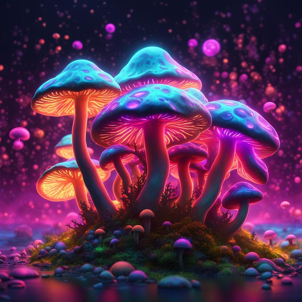 Psychedelic Magic Mushrooms Spell Euphoria in Neon