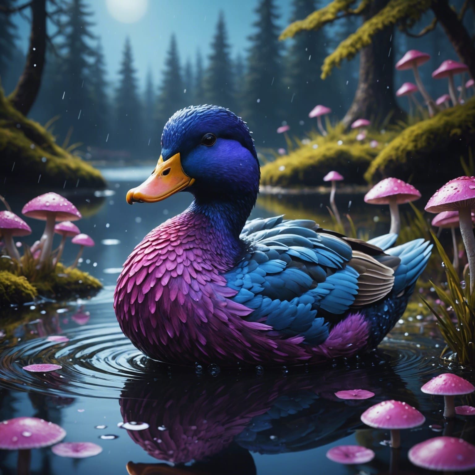 A Duck in a Shiny Wonderland Lake