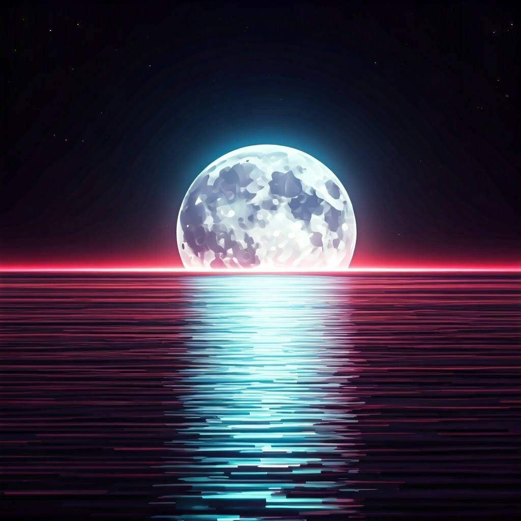 Cyberpunk Moonrise in Pixelated Chaos