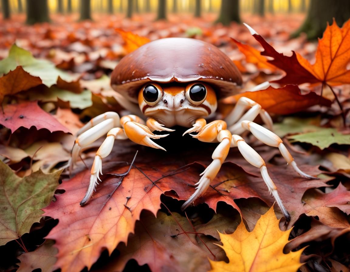 Mushroom Crab on Autumn Forest Floor