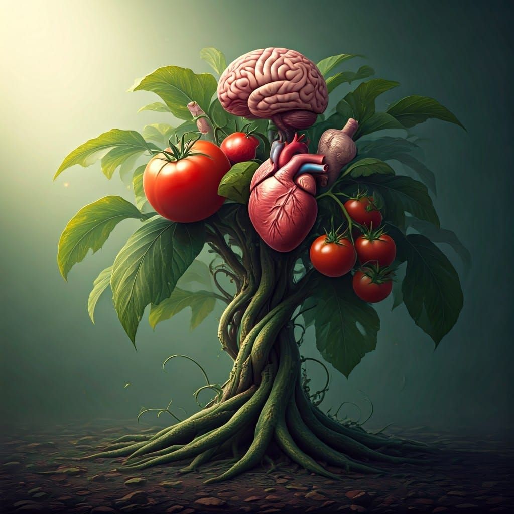 Surrealist Plant of Human Organs Blooms in Dreamlike Landsca...