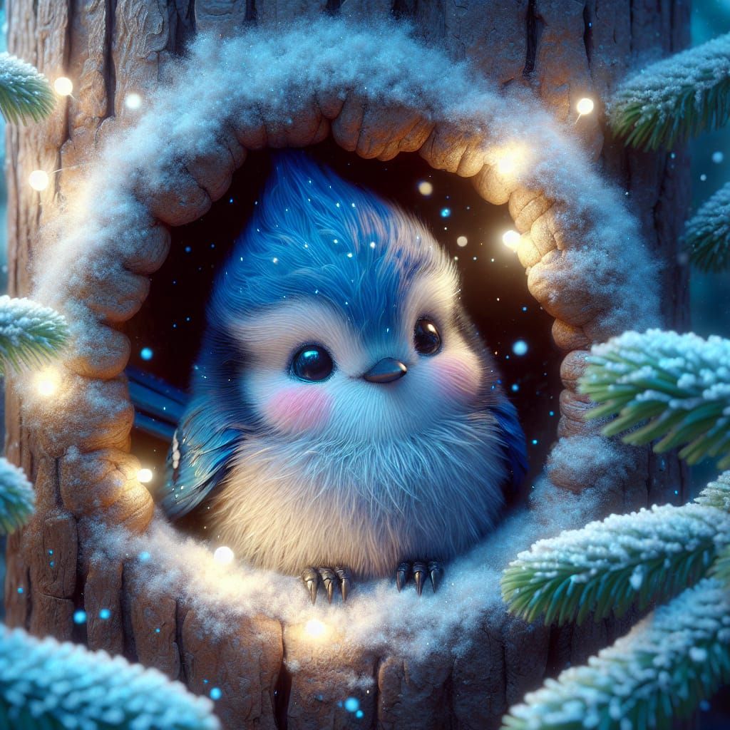 Winter's Cozy Embrace: A Blue Jay's Haven