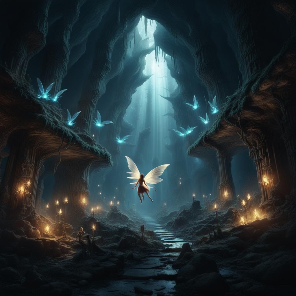 Faery Realm Descent: Luminescent Fairies in a Matte Painting