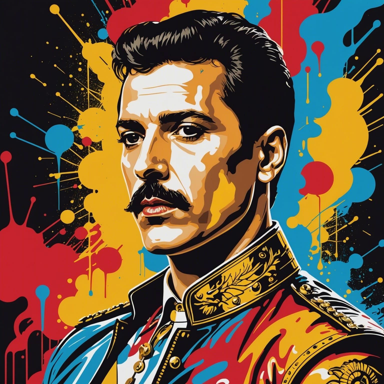 Freddie Mercury Pop Art with Golden Dragon