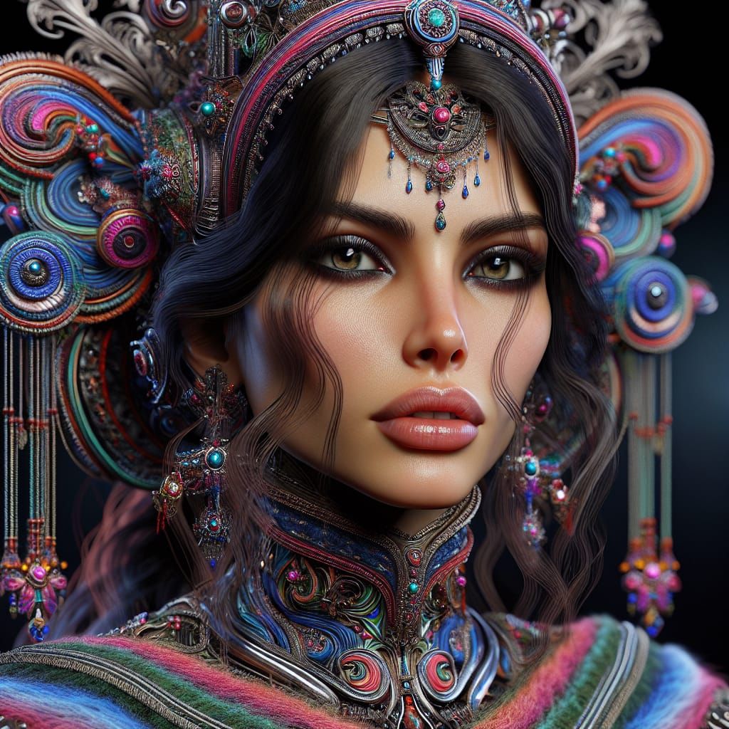 Hyperrealistic Portrait: Woman in Futuristic Jewelry