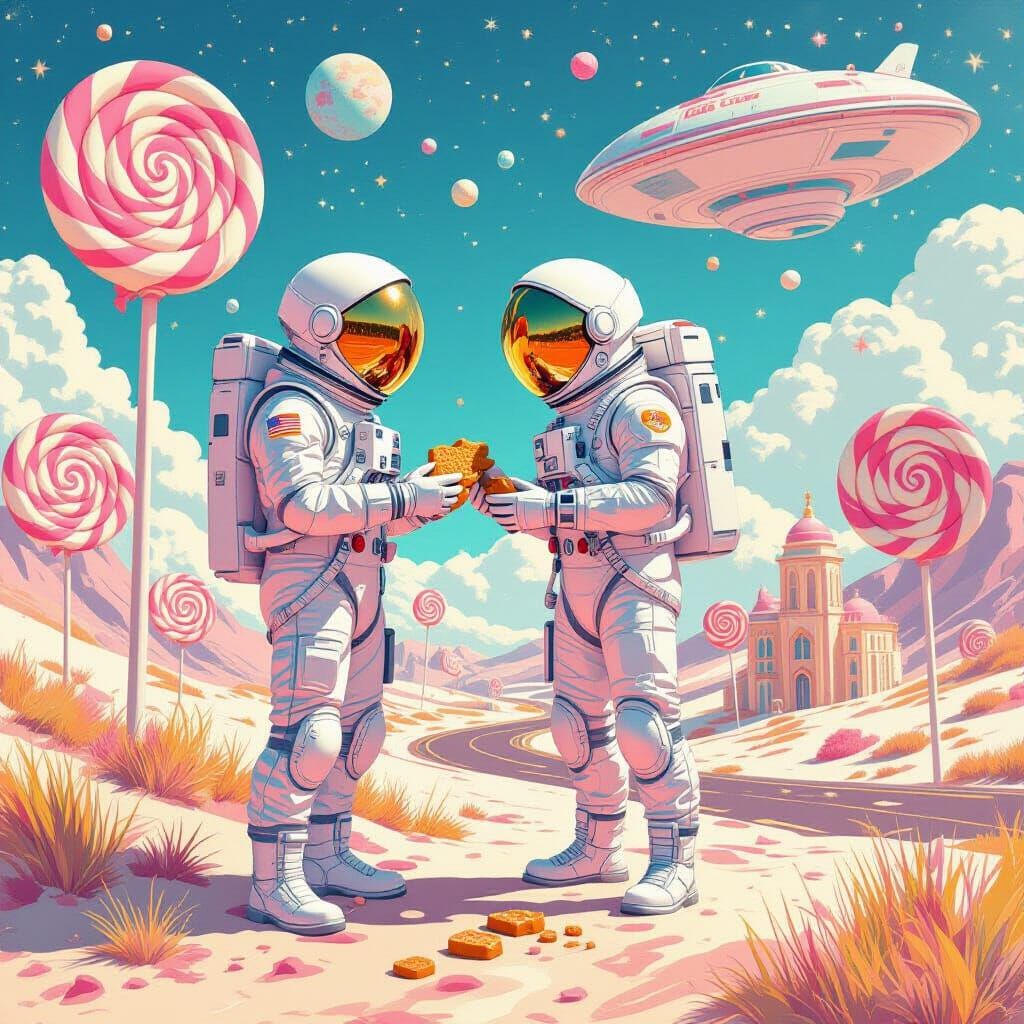 Astronaut Explores Sweet Planet with Ice Cream Spaceship