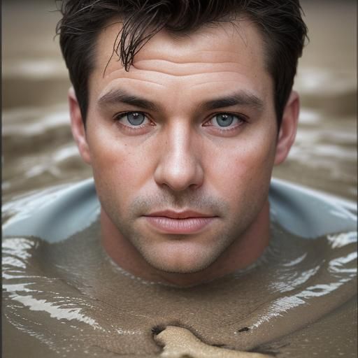 Dramatic Portrait of a Cop Sinking in Quicksand