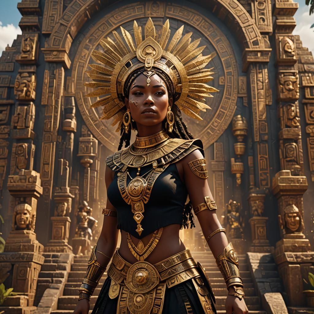 Aztec Goddess in Detailed Matte Painting Style