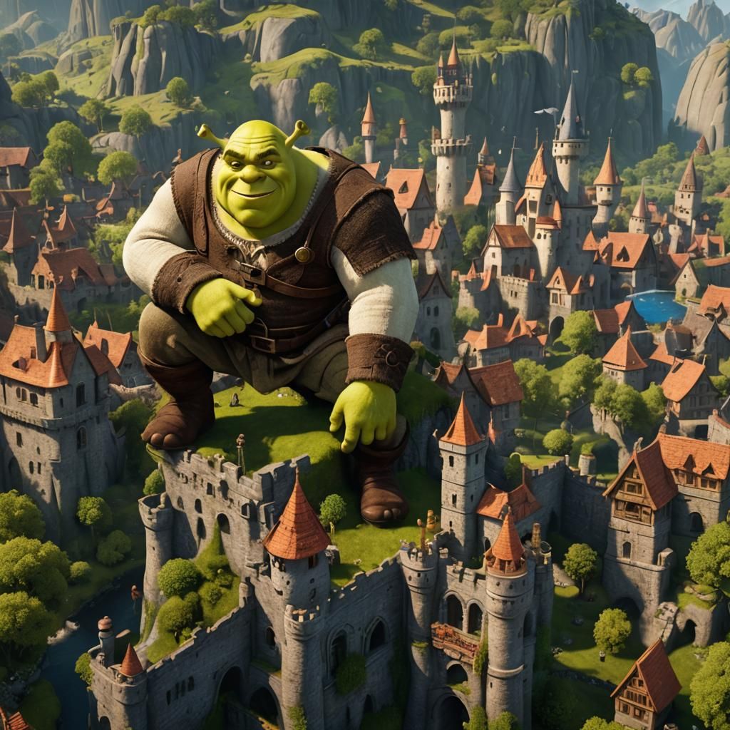 Detailed Matte Painting of Shrek in Fantastical Style