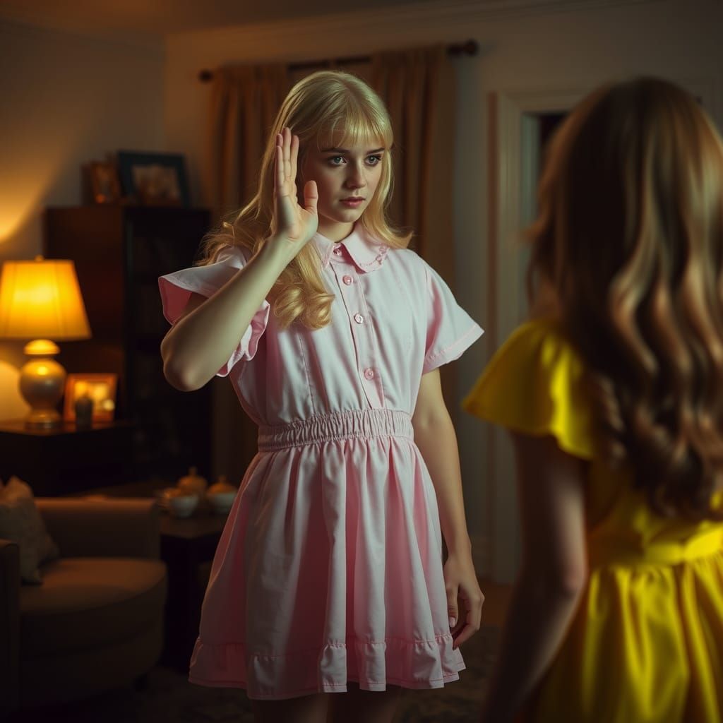 Boy in Babydoll Dress Bows, Cinematic Film Still
