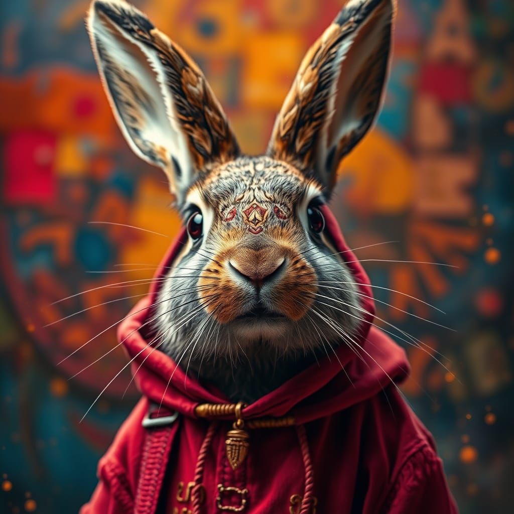 Heroic Rabbit in Hyperrealistic Mid Shot, Splash Art Style