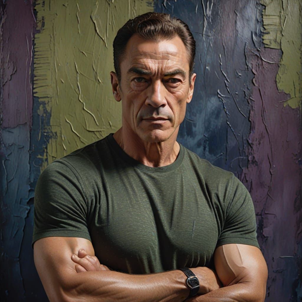 Mature Jean-Claude Van Damme in a Serious Studio Portrait