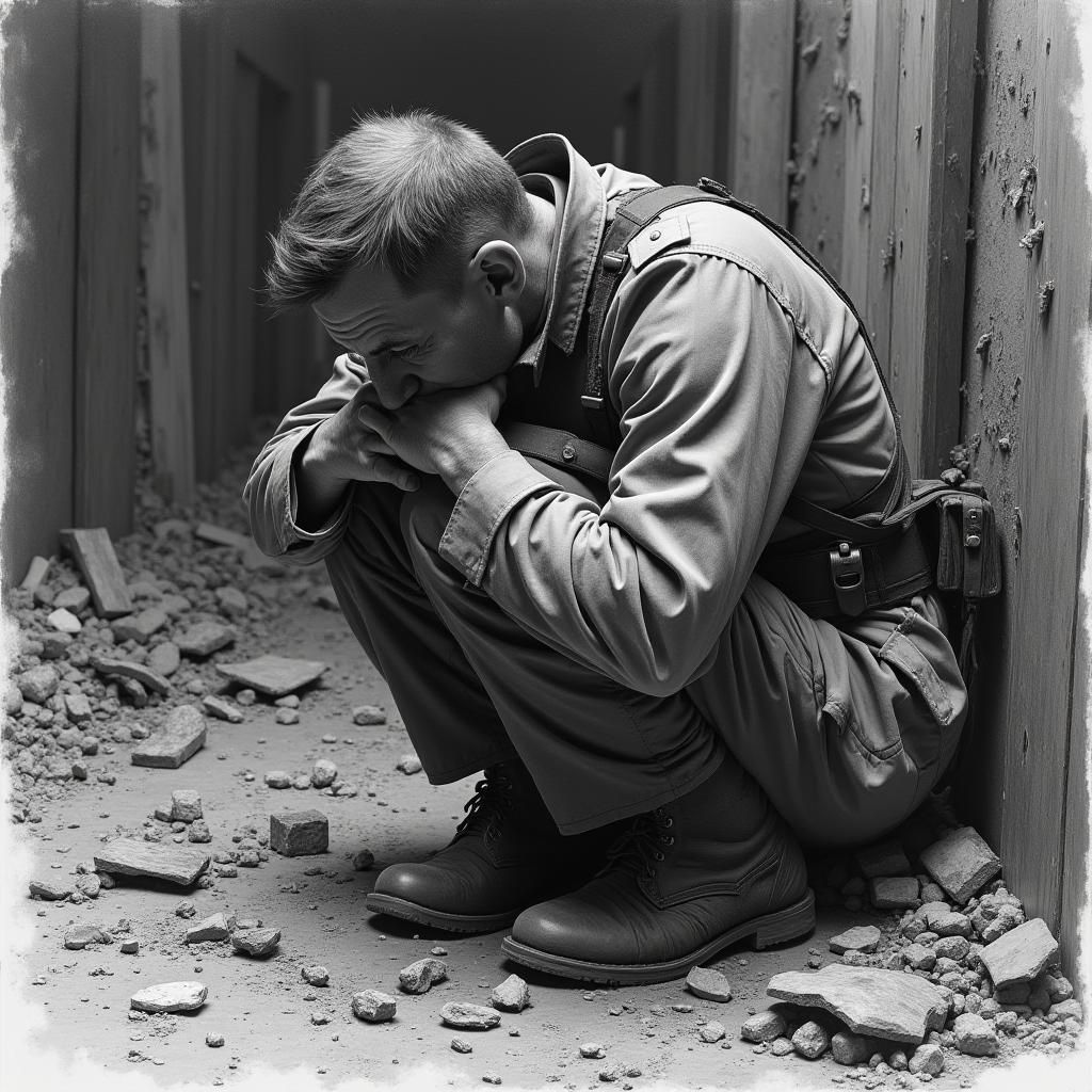 Distressed WWI Medic in Charcoal Drawing Style