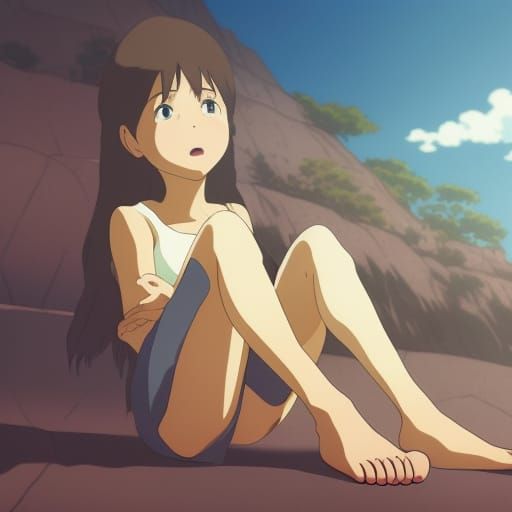 Anime Girl at Beach in Ghibli Style