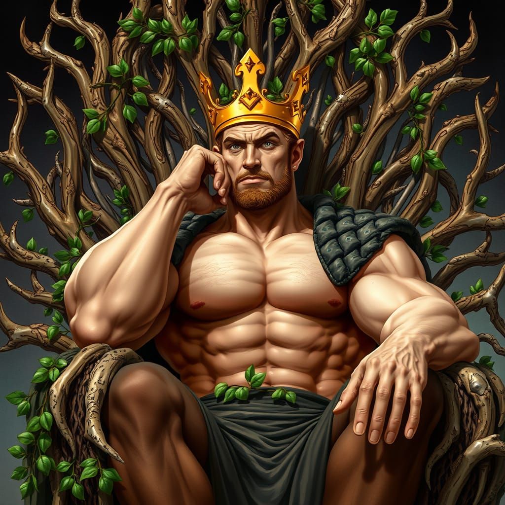 Regal King Sits on Throne of Twisted Bones and Branches