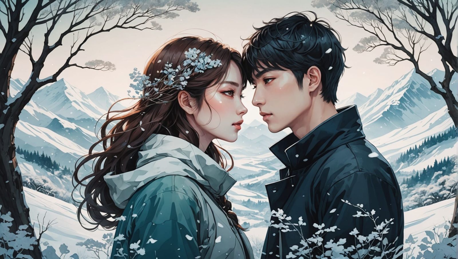 Seasonal Couple Portrait in Manhwa Style