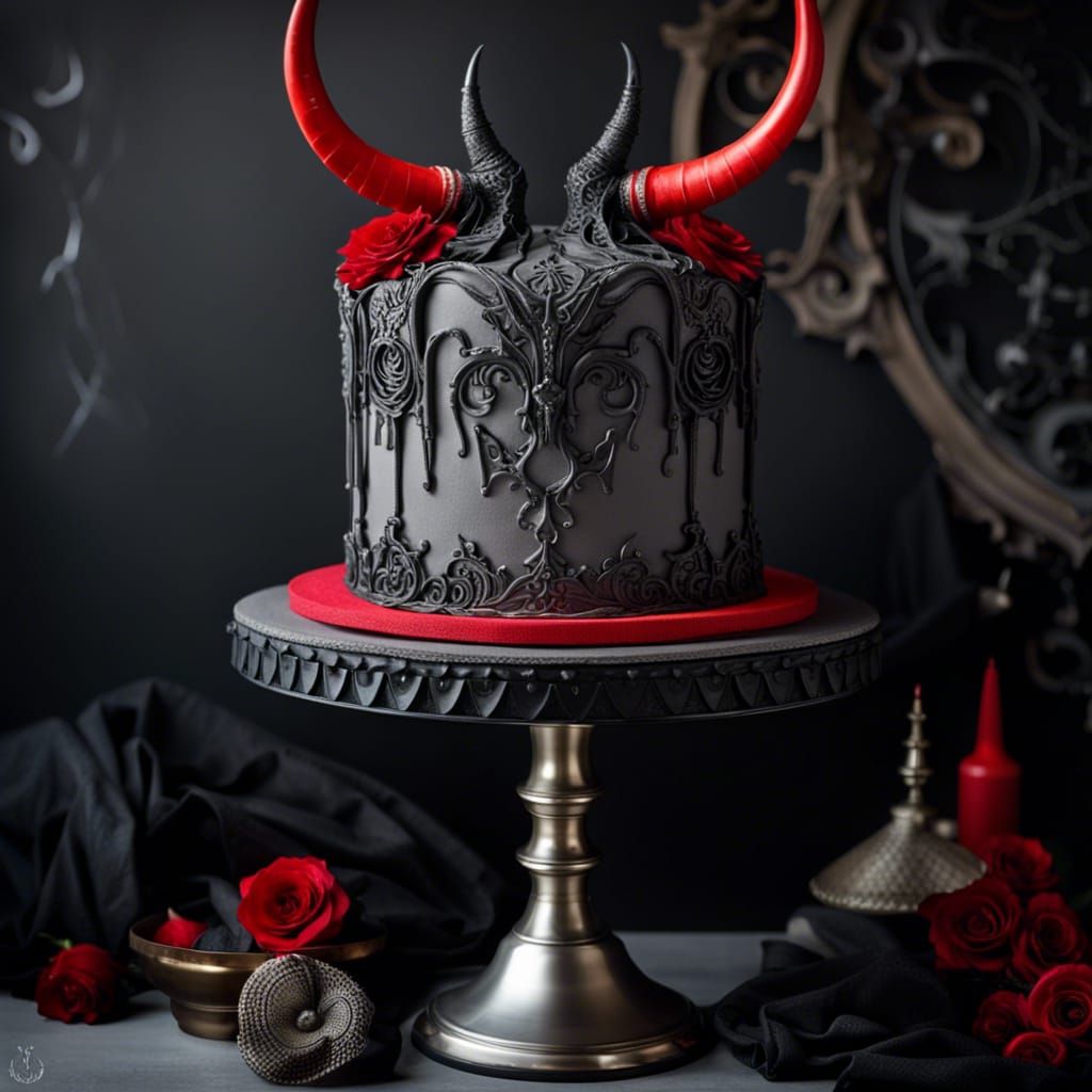 Intricate Horned Cake with Gothic Horror Decor