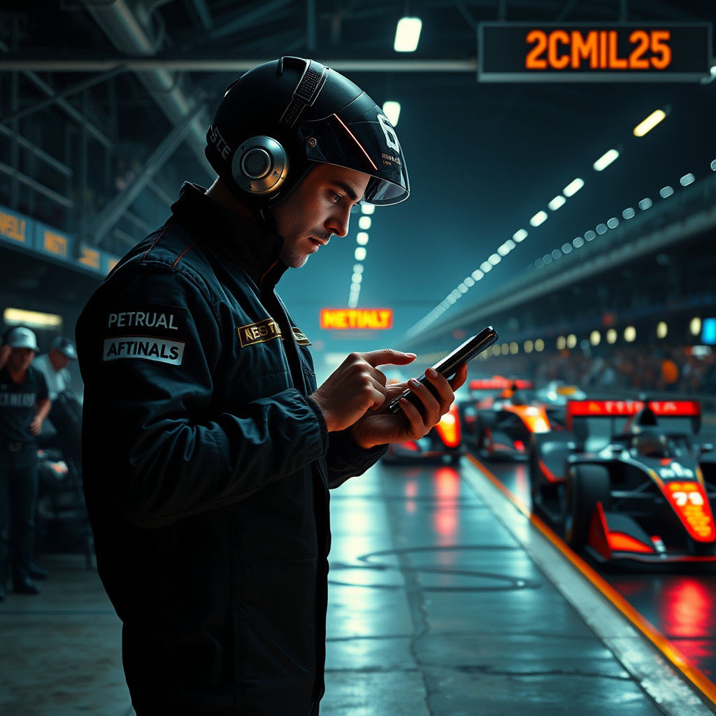 Racing Driver Uncovers Conspiracy in Neon-Lit Pit Lane