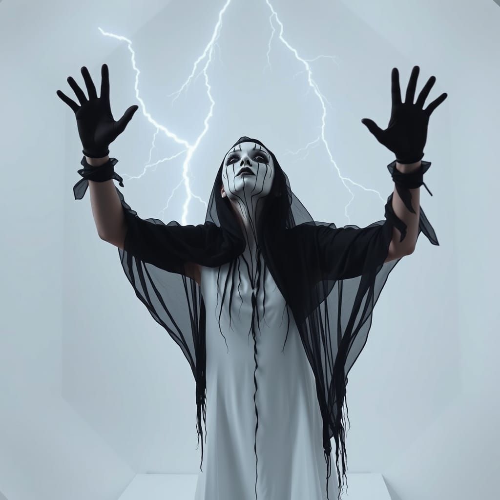 Sinister Mime Levitation Amidst Electrical Arcs