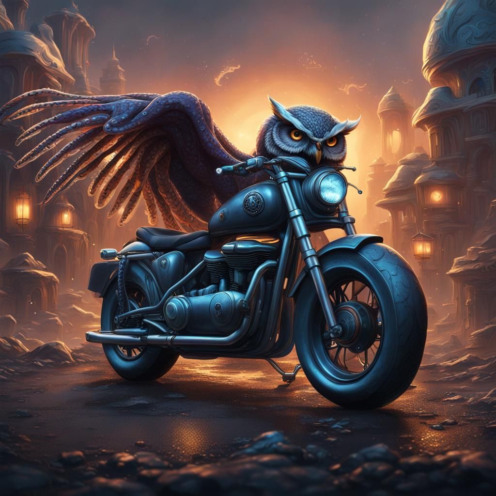 Owl Octopus Hybrid: Detailed Matte Painting