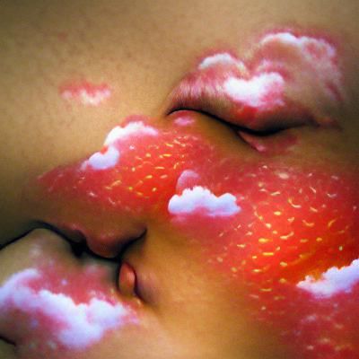 Surreal Strawberry Clouds Kissing Skin