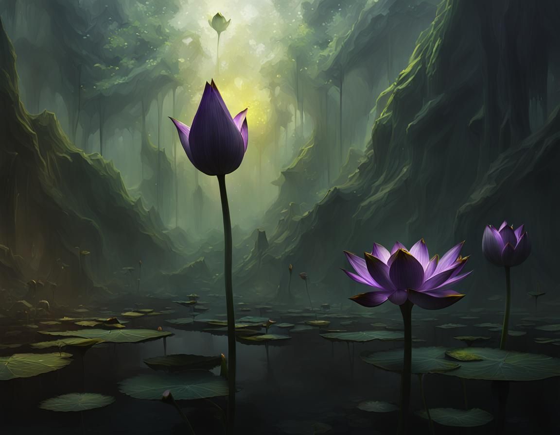 Black Lotus Bud Opening: Dark Fantasy Concept Art