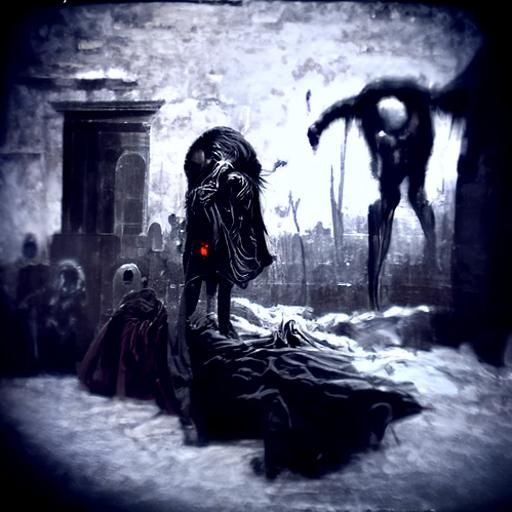 Haunted Soul: A Horror Dreamscape in Engraving Style