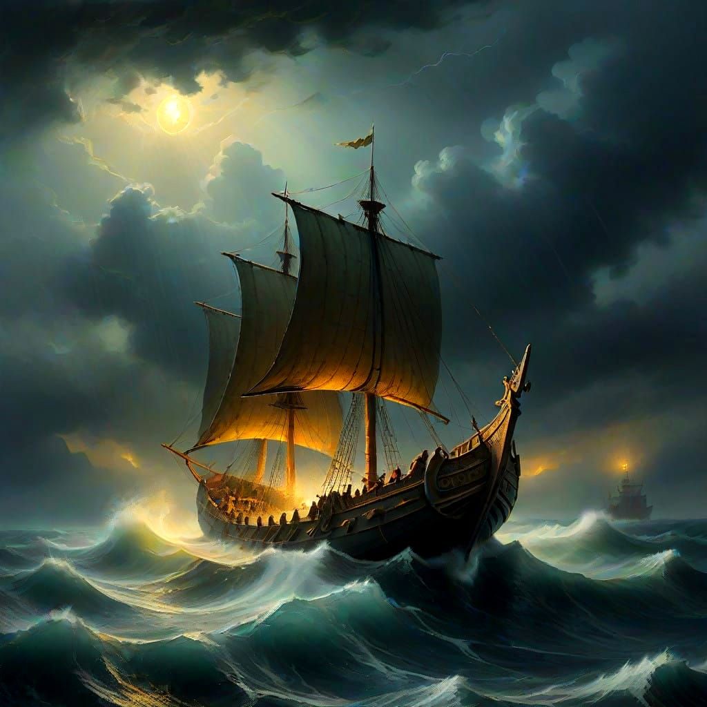 Viking Warship Battles Stormy Seas