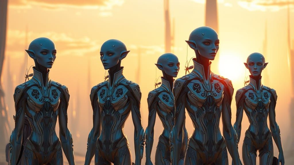 Blue-Skinned Humanoids in Advanced Tech Suits
