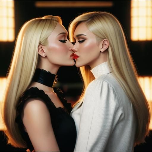 Cinematic Kiss: Blonde and Brunette in Film Still