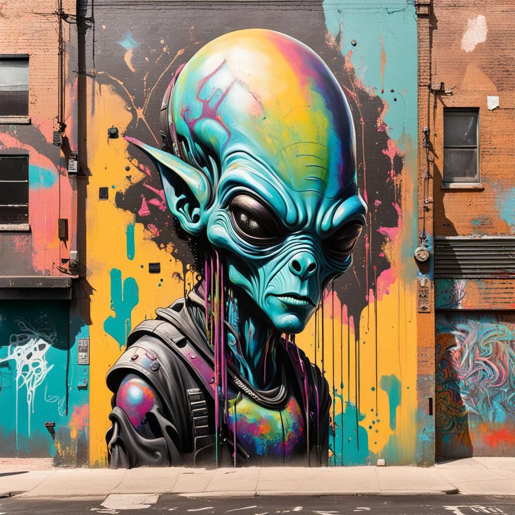 Graffiti-Style Alien in Urban Setting