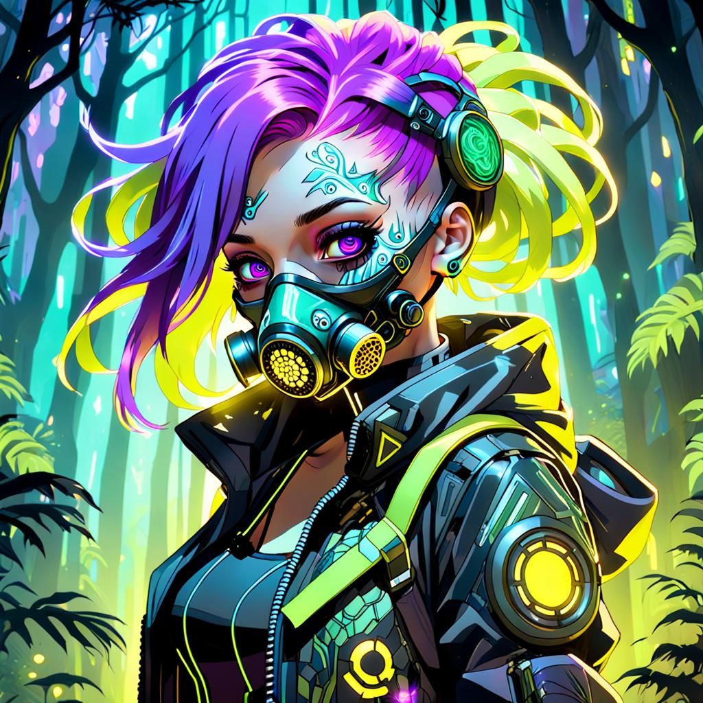 Rave Girl Portrait in Dark Fantasy Art Nouveau Style