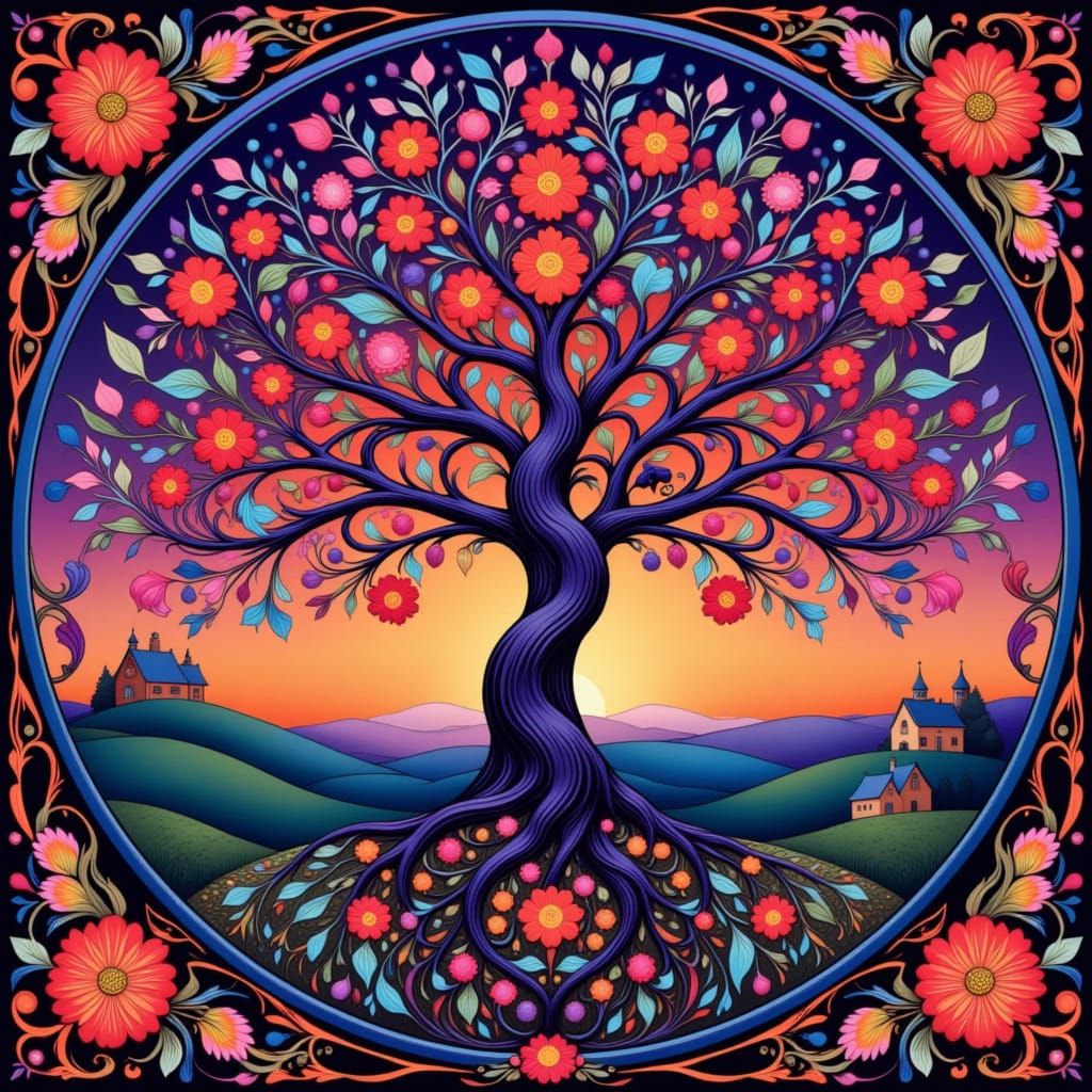 Mystical Tree of Life: Folk Art Nouveau