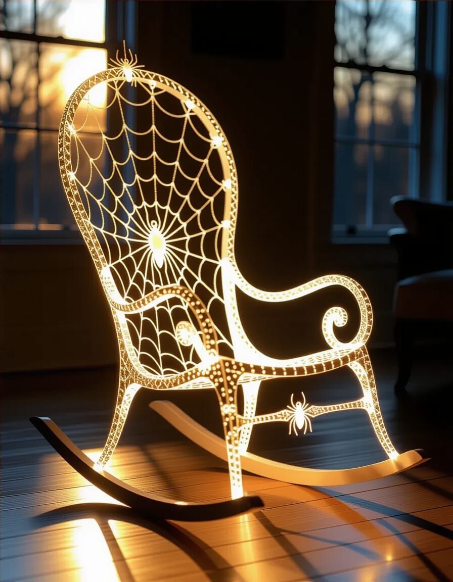 Ethereal Glowing Rocking Chair in Spiderweb Design