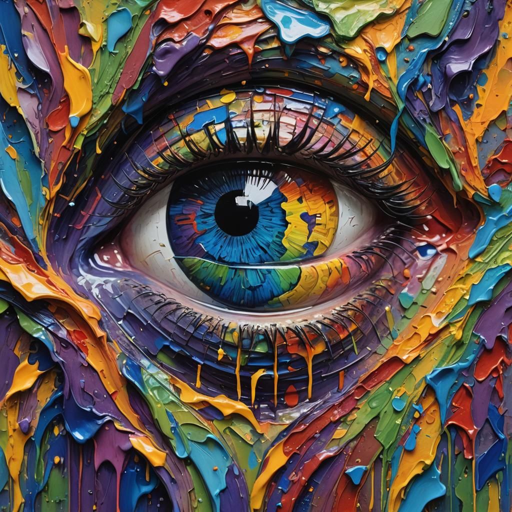 Rainbow Eye Impasto Painting in Vibrant Colors
