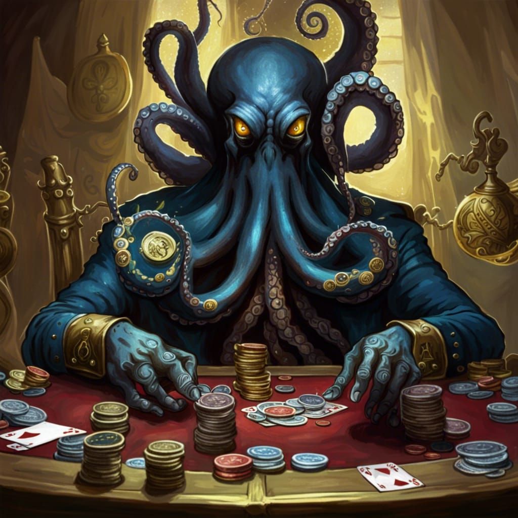 Sinister Octopus Plays Poker with Gold Coins
