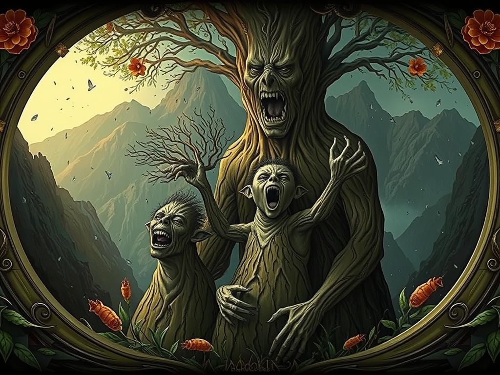 Haunting Tree Family Portrait in Gothic Line Art