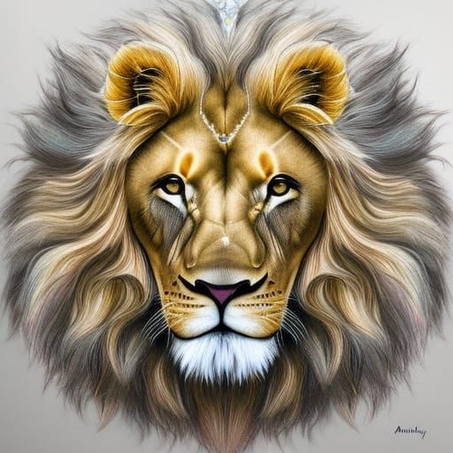 Hyperdetailed Lion with Gold Filigree