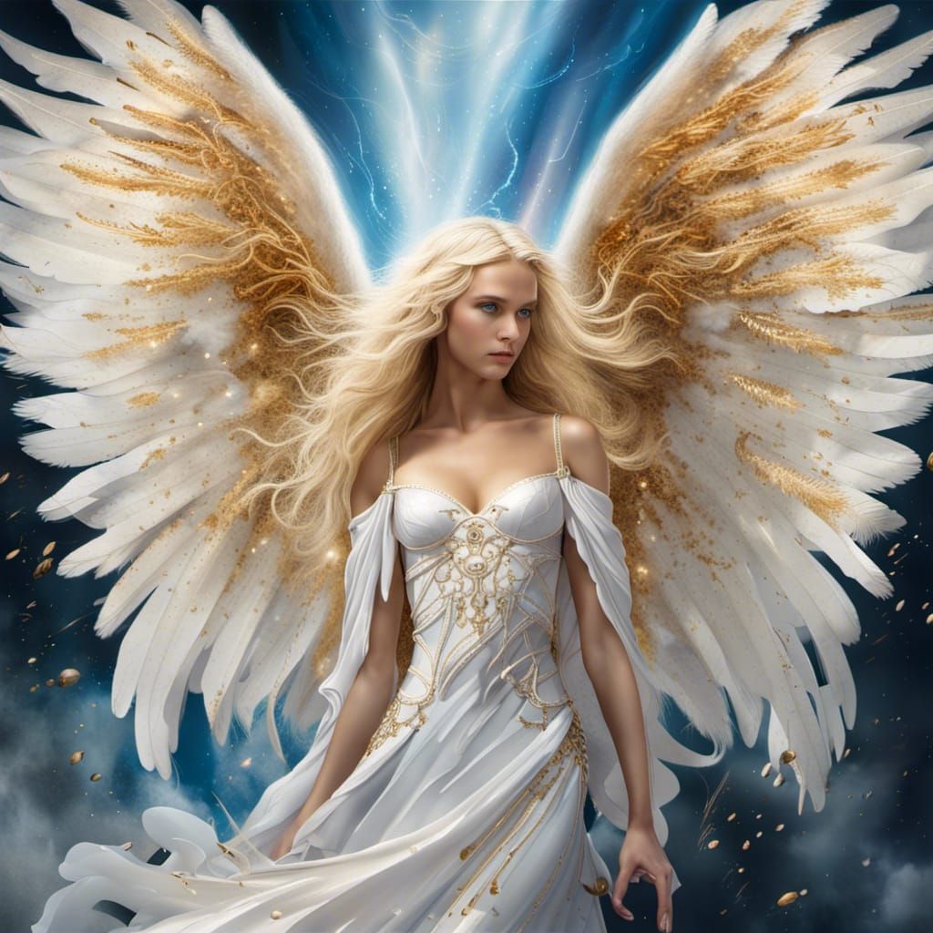 Beautiful Angel with White Wings in Heaven