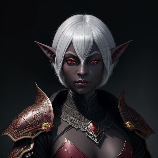Beautiful Dark Elf Portrait in Digital Painting Style