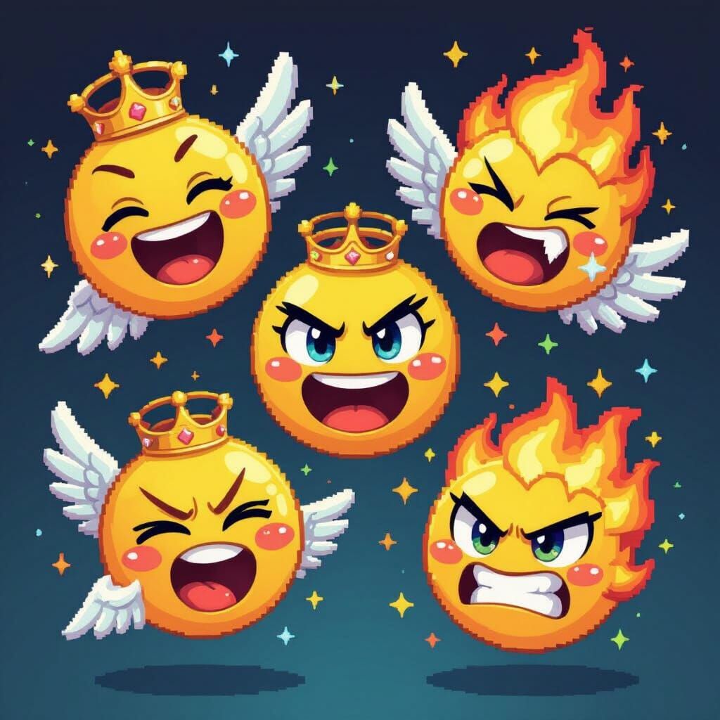 Queen Angelus Emojis: Smiling, Burnt Out, Angry