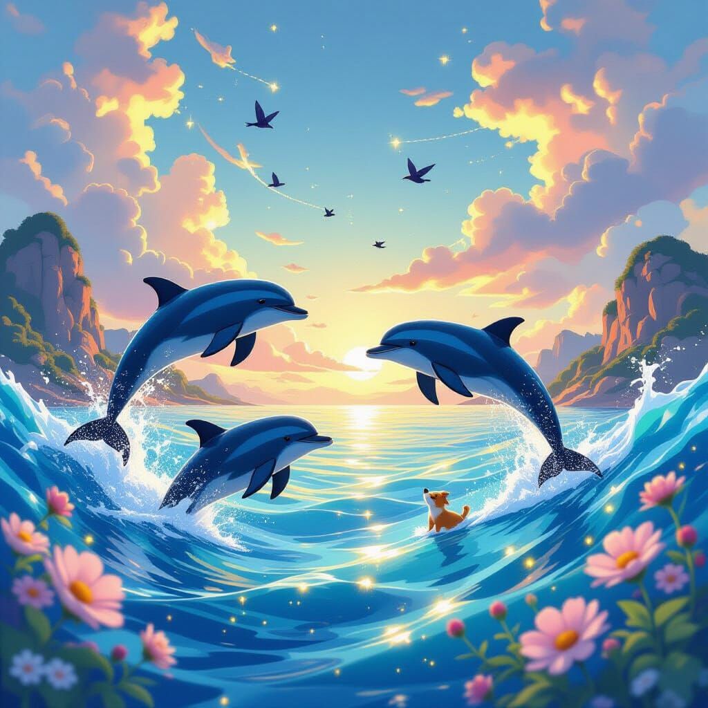Dolphins Leap in Dreamlike Animated World