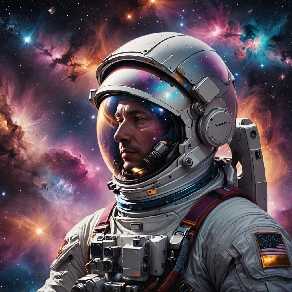 Astronaut's Cosmic Contemplation in Starry Galaxy