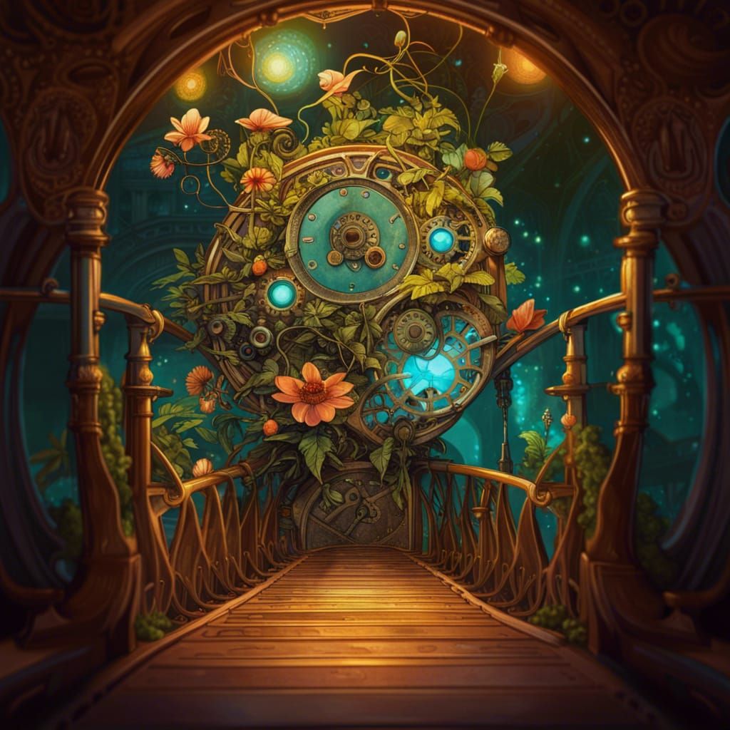 Vines envelop a large bridge