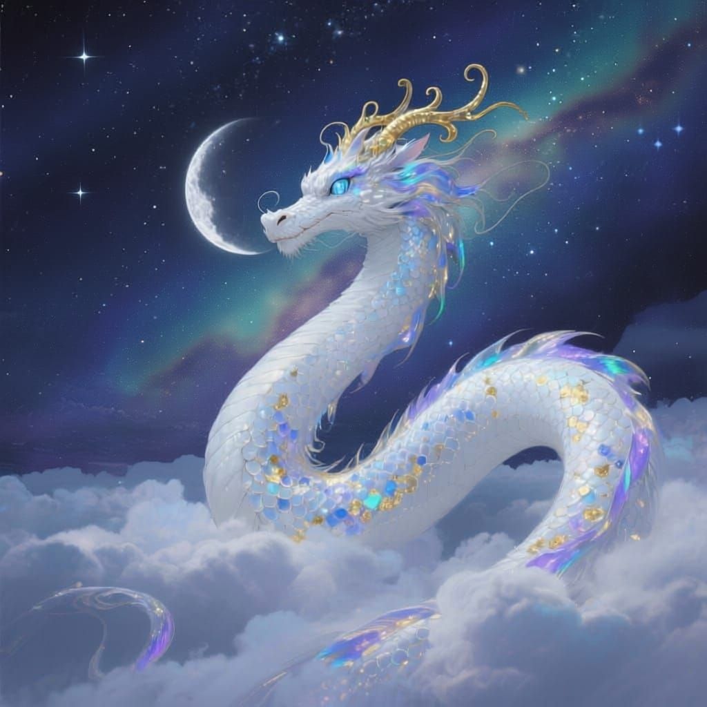 Celestial Dragon Weaving Through Night Sky